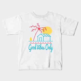 Good Vibes Only Sunshine, Palm Tree And Beach Hut Design Kids T-Shirt